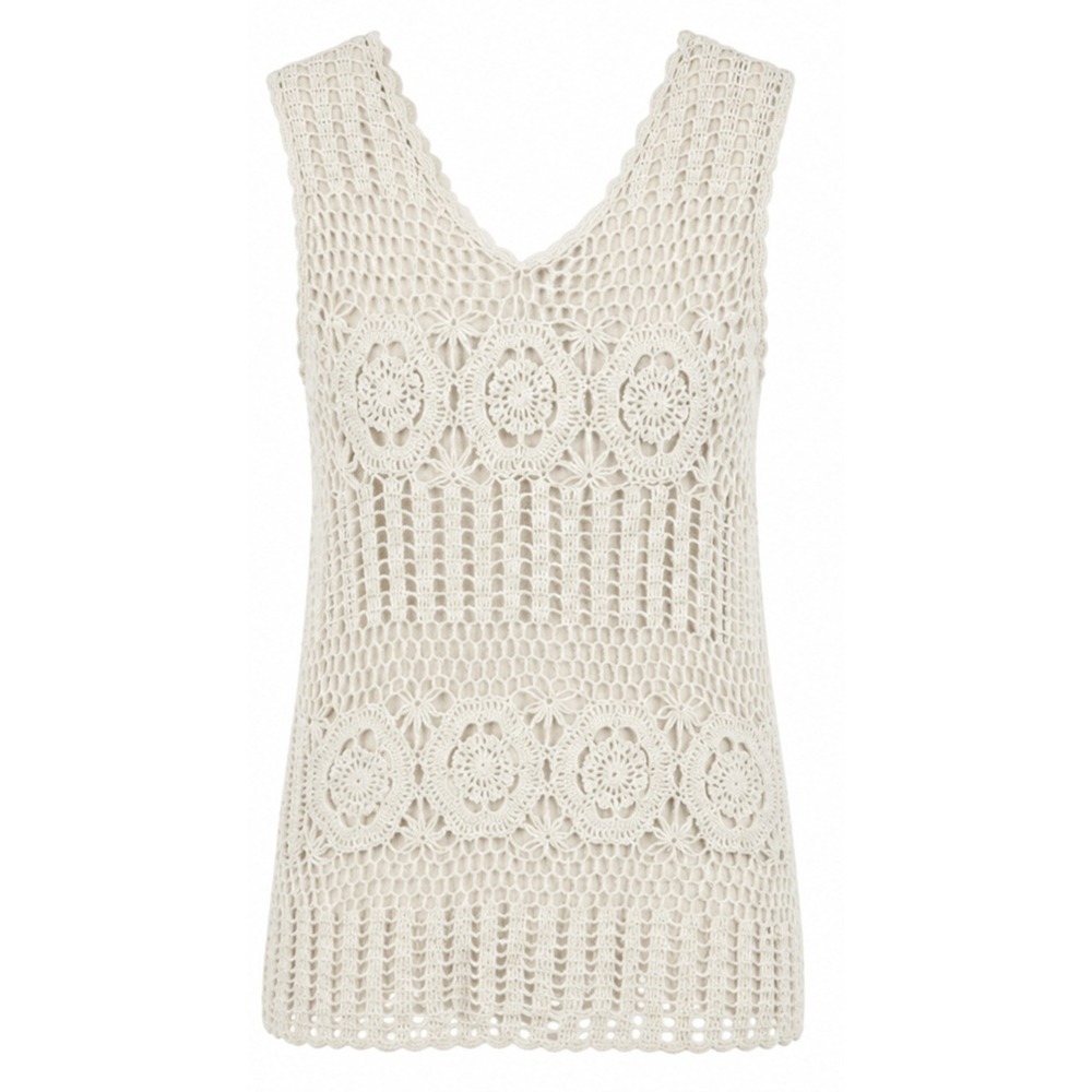 Croft & Barrow Crochet Knit Tank Top Women M Ivory Floral Medallion Detail